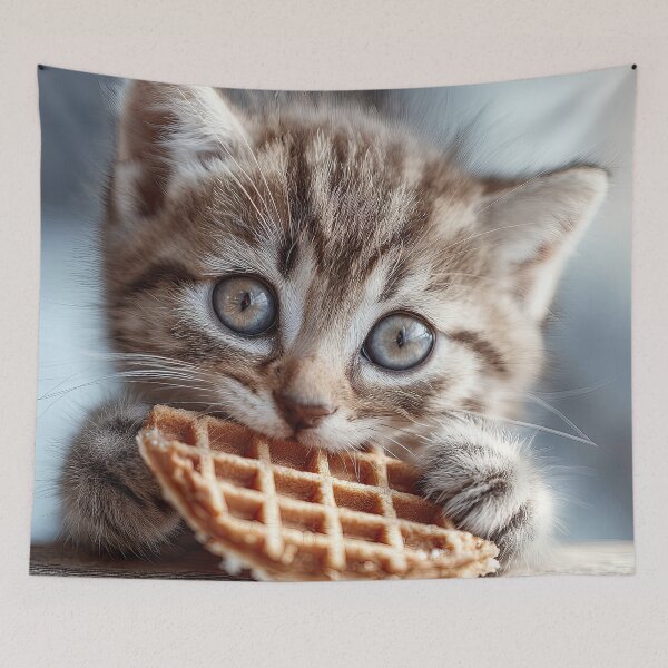 Item preview, Tabby Kitten Eating Waffle designed and sold by Elisabeth Lucas.