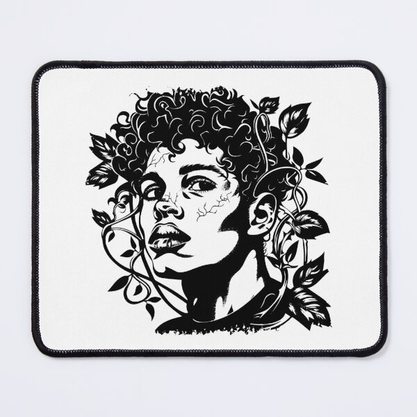 Item preview, Botanical Portrait – Black and White Nature-Infused Character Art designed and sold by inkoutninja.