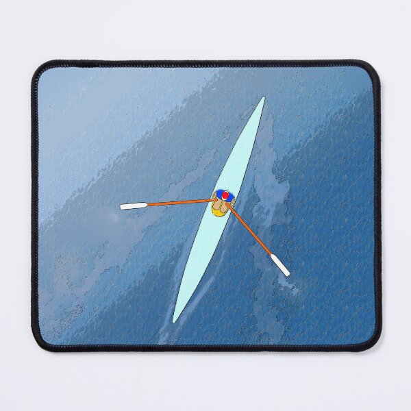 Item preview, Solo Rower on Blue Water – Aerial Rowing Scull Art Print for Rowing Lovers designed and sold by Michael van der Hoorn.