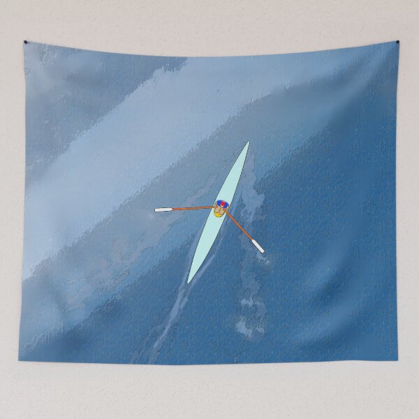 Item preview, Solo Rower on Blue Water – Aerial Rowing Scull Art Print for Rowing Lovers designed and sold by Michael van der Hoorn.
