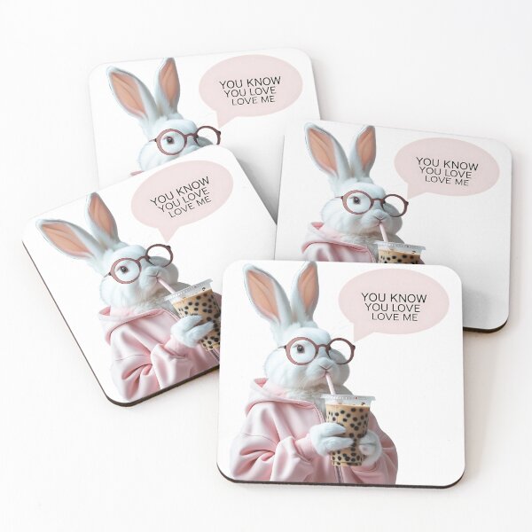 Item preview, A hip bunny in a pink hoodie and glasses sips boba tea, with a speech bubble saying "YOU KNOW YOU LOVE ME." designed and sold by SwongEnow.