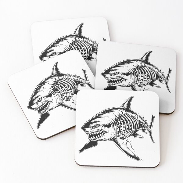 Item preview, Skeletal Shark – Black and White Horror-Inspired Ocean Predator Art designed and sold by inkoutninja.
