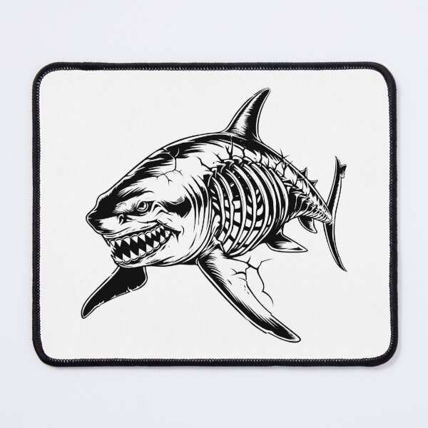 Item preview, Skeletal Shark – Black and White Horror-Inspired Ocean Predator Art designed and sold by inkoutninja.