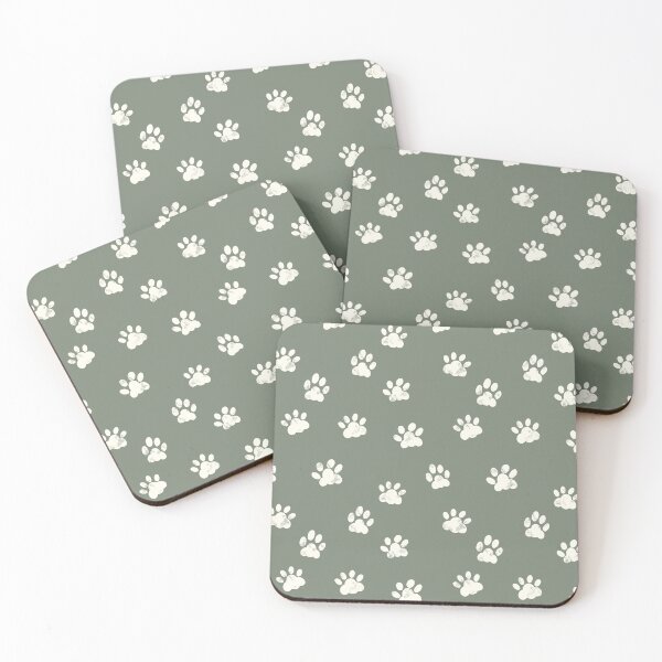 Item preview, Cute textured small white paw print marks all over on army green background  designed and sold by PrettywithColor.