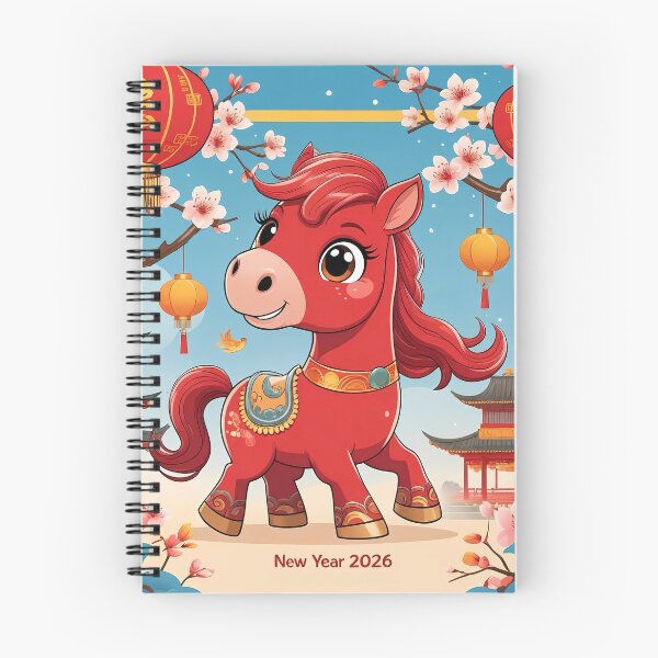 Item preview, Celebratory illustration featuring a cheerful red horse for the Lunar New Year 2026 designed and sold by Ms. Iryna.