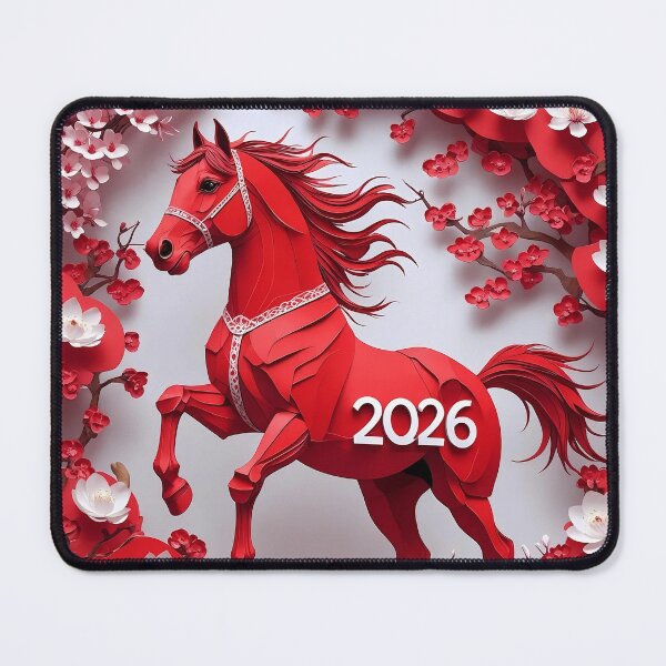 Item preview, Red horse represents prosperity and good luck in 2026 surrounded by blooming flowers and intricate paper cut designs designed and sold by Ms. Iryna.