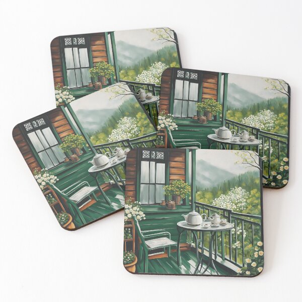 Item preview,  Peaceful Green Balcony with Tea Set and Mountain View designed and sold by Diclebaybas.
