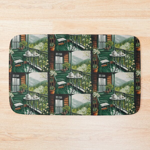 Item preview,  Peaceful Green Balcony with Tea Set and Mountain View designed and sold by Diclebaybas.