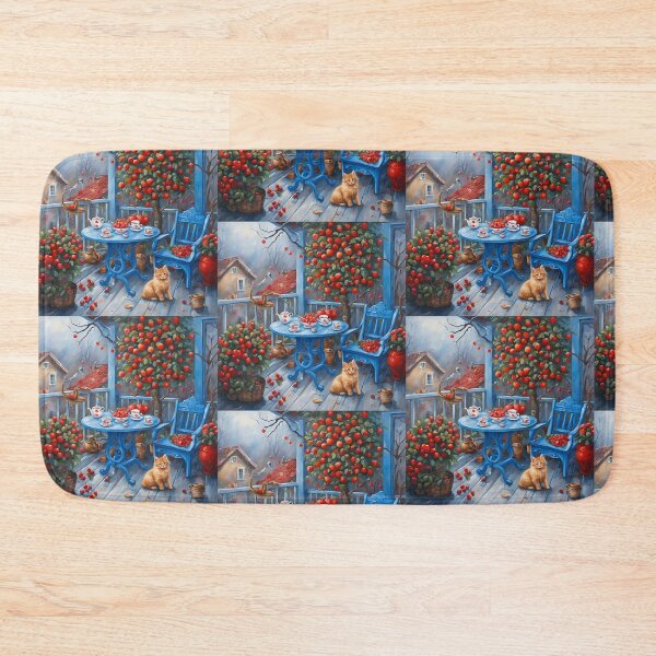 Item preview, Whimsical Apple Balcony with Cat and Tea Set – Blue Cottage Vibe designed and sold by Diclebaybas.