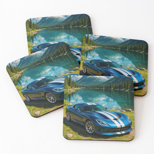 Item preview, Blue Sports Car Shines Beside Mountain Lake designed and sold by RevUpDesign.