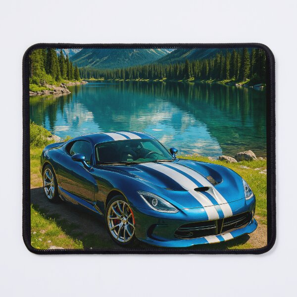 Item preview, Blue Sports Car Shines Beside Mountain Lake designed and sold by RevUpDesign.