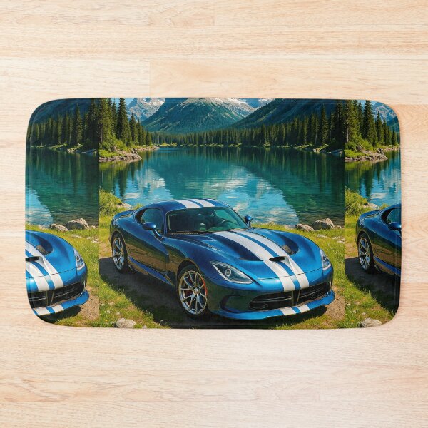 Item preview, Blue Sports Car Shines Beside Mountain Lake designed and sold by RevUpDesign.