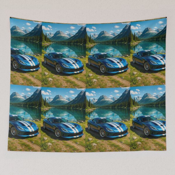 Item preview, Blue Sports Car Shines Beside Mountain Lake designed and sold by RevUpDesign.