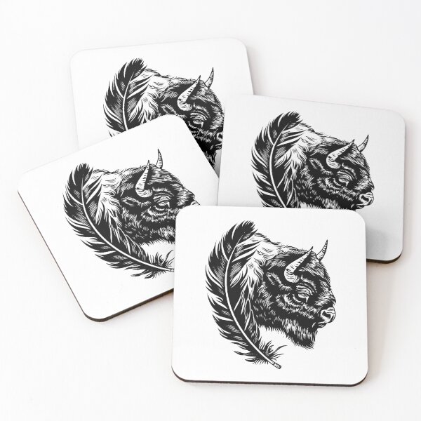 Item preview, Bison and Feather – Black and White Western Wildlife Illustration designed and sold by inkoutninja.