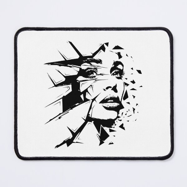 Item preview, Shattered Beauty – Abstract Black and White Geometric Portrait Art designed and sold by inkoutninja.