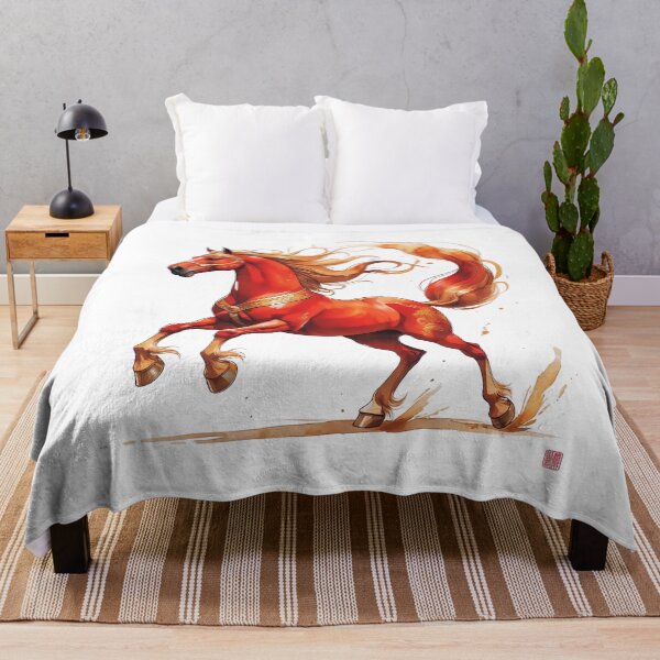 Item preview, Vibrant red horse with flowing mane gallops through artistic landscape designed and sold by Ms. Iryna.