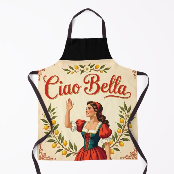 Item preview, Ciao Bella – Vintage Lemons with Folk Girl Waving Illustration designed and sold by EmeraldeaArt.