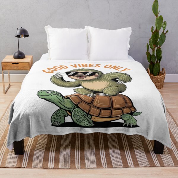 Item preview, Aura farming with humor. Sloth on a turtle with text 'Good vibes only' designed and sold by Tomasz Siennicki.