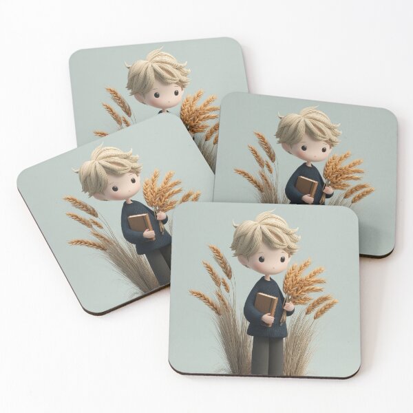 Item preview, Virgo Chibi Boy with Golden Wheat – Minimal Zodiac Autumn Art designed and sold by GoldenChiArt.