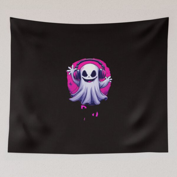 Item preview, A close up of a cartoon ghost with headphones on designed and sold by cafegrafis.
