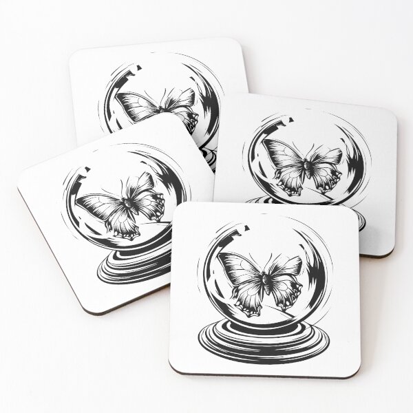 Item preview, Butterfly in Crystal Ball – Mystical Black and White Symbolic Art designed and sold by inkoutninja.