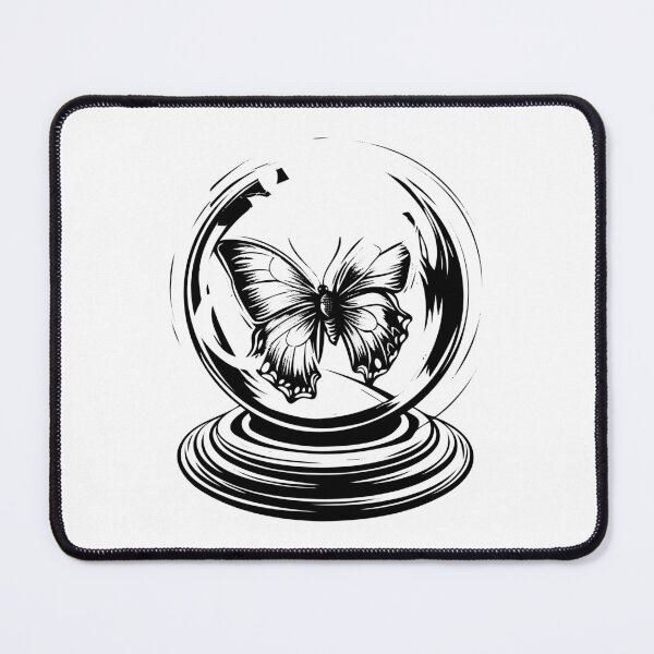 Item preview, Butterfly in Crystal Ball – Mystical Black and White Symbolic Art designed and sold by inkoutninja.