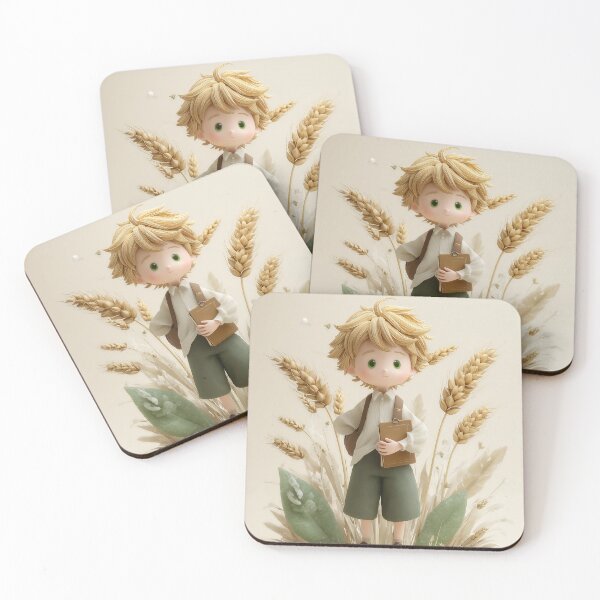 Item preview, Virgo Chibi Boy with Wheat – Cozy Fall Zodiac Art for Him designed and sold by GoldenChiArt.