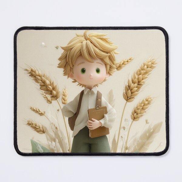 Item preview, Virgo Chibi Boy with Wheat – Cozy Fall Zodiac Art for Him designed and sold by GoldenChiArt.