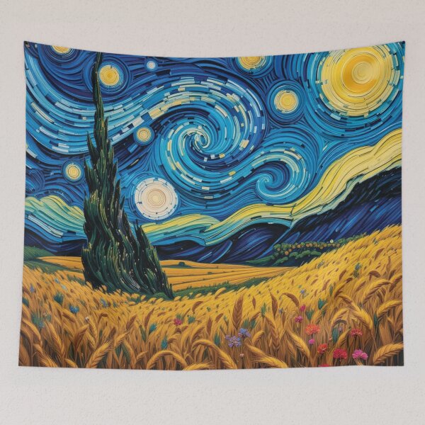 Item preview, Van Gogh Wheatfield Starry Night designed and sold by KhadijaBatool38.