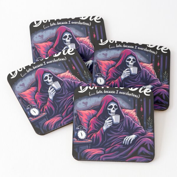 Item preview, Arafed skeleton in a bed with a cup of coffee designed and sold by cafegrafis.