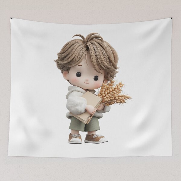 Item preview, Virgo Zodiac Chibi Boy with Wheat – Cute Astrology Art designed and sold by GoldenChiArt.
