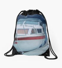 Our boat parked for night Urquhart Bay Loch Ness Scotland 19840909 0011 Drawstring Bag