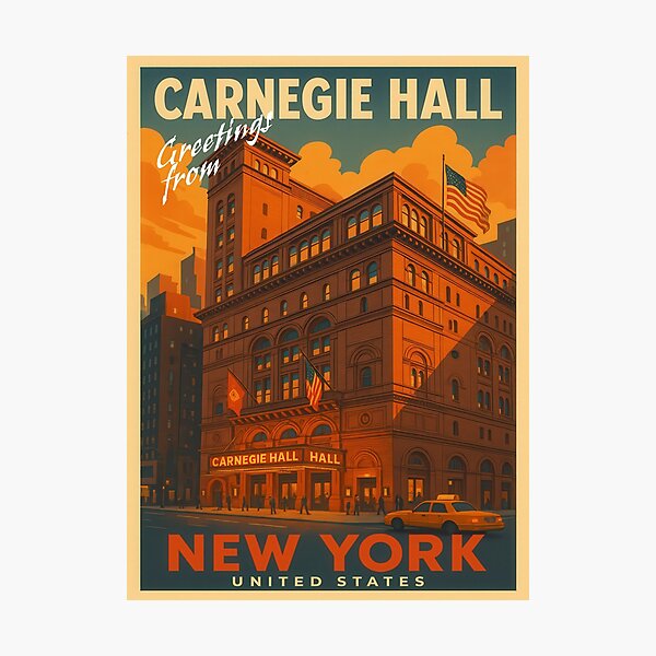Aperçu de l'œuvre Salutations de NEW YORK - CARNEGIE HALL - Design rétro vintage créée et vendue par Earth Celebration Designs.