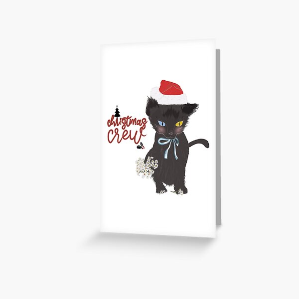 Item preview, Christmas Theme Christmas Crew Black Cat – Cute Holiday Kitty with Santa Hat designed and sold by Miza Drops.