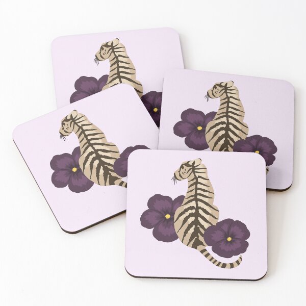 Item preview, Elegant Tiger with Purple Pansy Flowers designed and sold by Broken Minimalister.