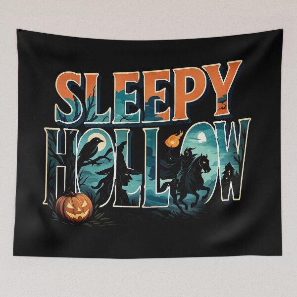 Item preview, Sleepy Hollow - Haunted Forest, Headless Horseman & Gothic Typography Art designed and sold by Myra365Art.