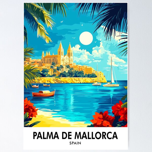 Item preview, Palma de Mallorca Retro Travel Print designed and sold by HomeLivingCo.