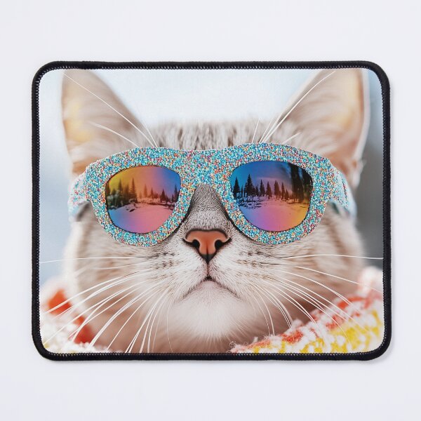 Item preview, Winter Cat in Colorful Coat wearing glitter Sunglasses designed and sold by Karen Lee J.