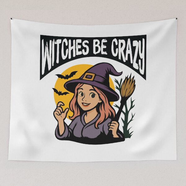 Item preview, Witches Be Crazy - Spooky Fun Design heerful witch, flying bats, and a full moon, it's perfect for Halloween T-Shirt designed and sold by Koony House and Field.