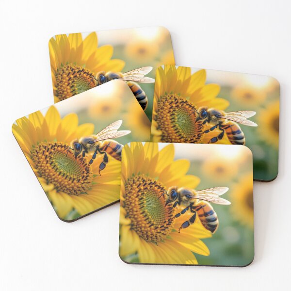 Item preview, Bee on Sunflower – Closeup Nature Photography designed and sold by EmeraldeaArt.
