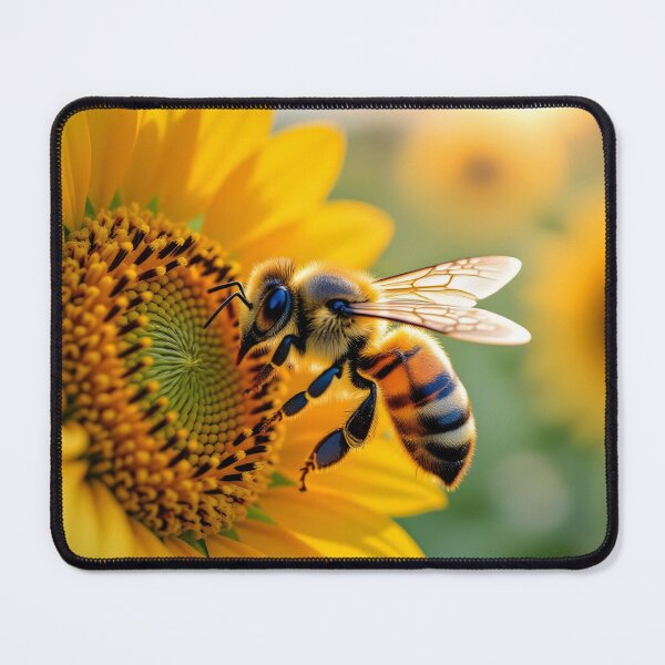 Item preview, Bee on Sunflower – Closeup Nature Photography designed and sold by EmeraldeaArt.