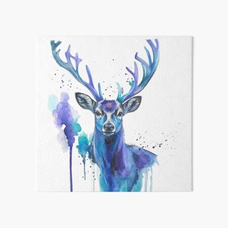 Vista previa del artículo con la obra «Ciervo colorido: arte de acuarela en tonos morado, azul y turquesa», diseñado y vendido por calamarisky.