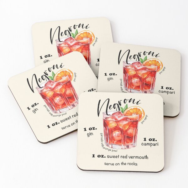 Item preview, Negroni cocktail recipe watercolor designed and sold by EmeraldeaArt.