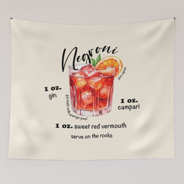 Item preview, Negroni cocktail recipe watercolor designed and sold by EmeraldeaArt.
