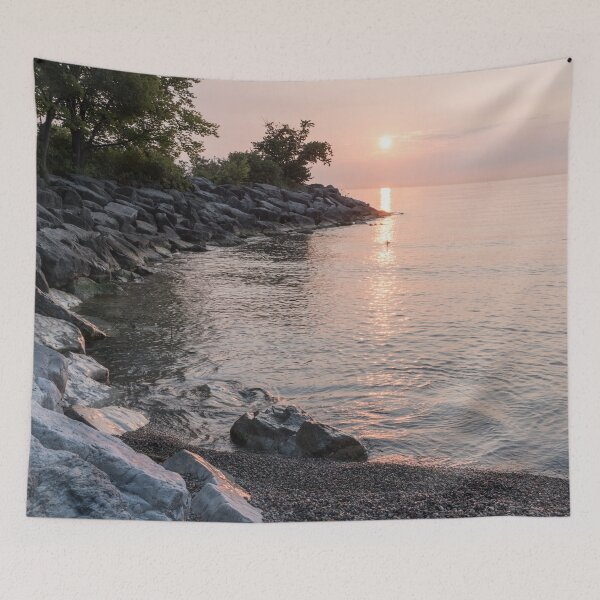 Item preview, Peninsular Sunrise - Rough Riprap Boulders and Glossy Lake Ontario designed and sold by Georgia Mizuleva.
