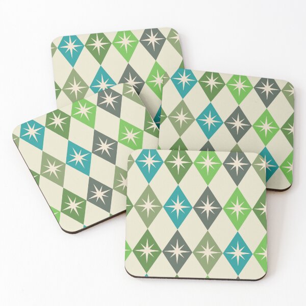 Item preview, Mid Century Starbursts on Harlequin Diamonds in sage green, teal and lime green  designed and sold by Yasminepatterns .