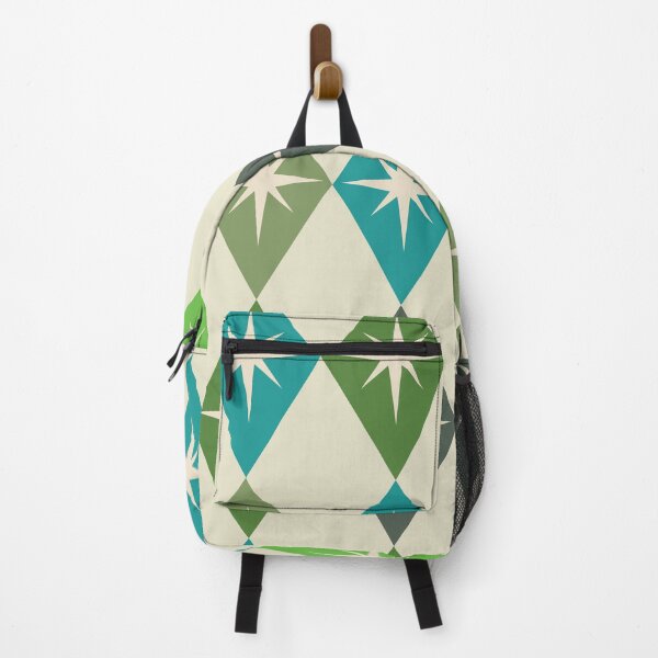 Item preview, Mid Century Starbursts on Harlequin Diamonds in sage green, teal and lime green designed and sold by Yasminepatterns .