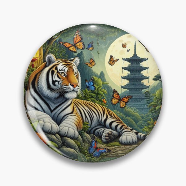 Item preview, Mystical Night Tiger with Butterflies and Moonlit Temple in the Jungle designed and sold by Sugar Wisdom .
