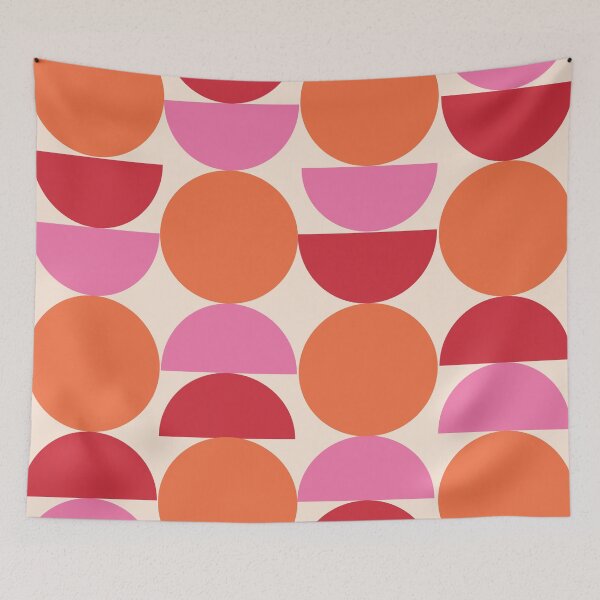 Item preview, Mid Century Geometric Circles and Half Circles in Orange, Pink and red  designed and sold by Yasminepatterns .