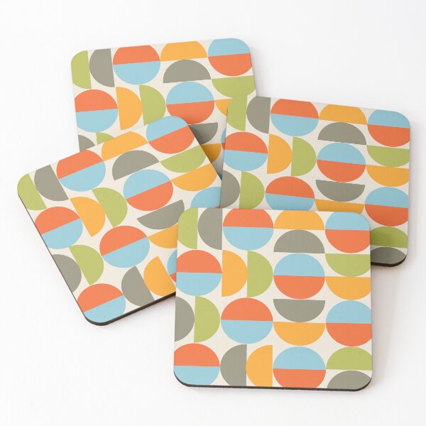 Item preview, Mid Century Geometric Half circles pattern in orange, khaki, red, cyan and green designed and sold by Yasminepatterns .
